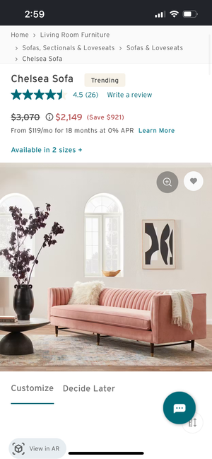 Joybird Light Gray 96'' Chelsea Sofa