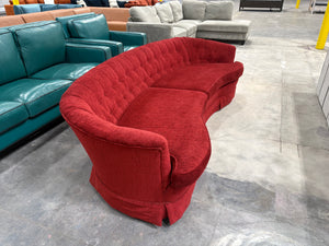 1970's Red Velvet Curved MCM Sofa