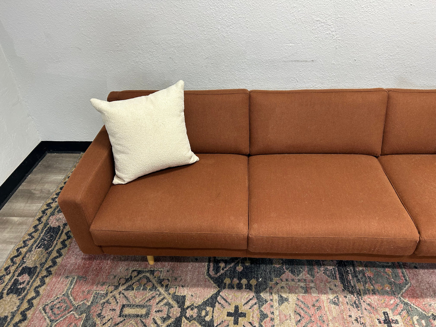 OFS Burnt Orange 100% Wool MCM Sofa