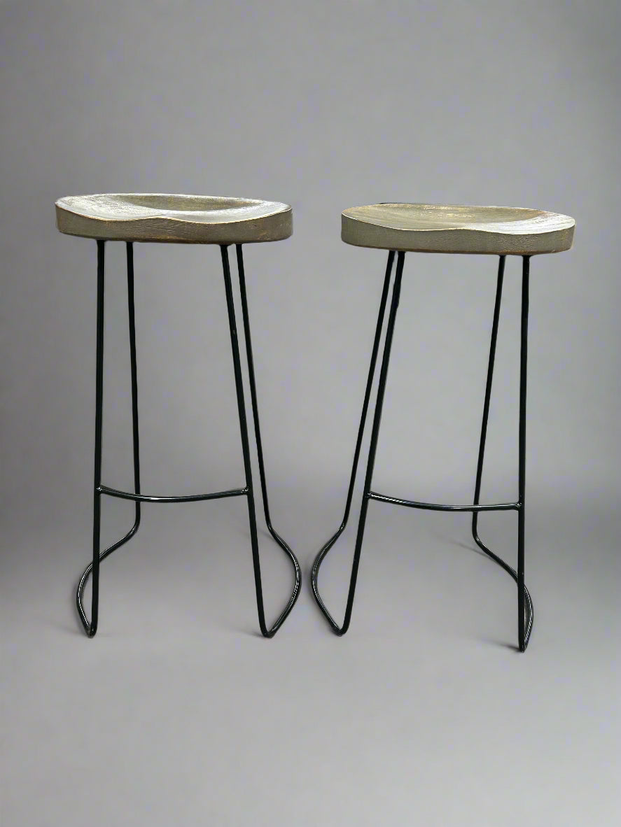 Contemporary Gray Wood & Metal Barstool Set