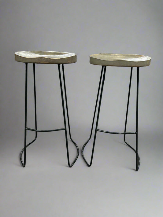 Contemporary Gray Wood & Metal Barstool Set