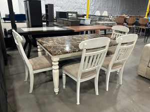 6-Pc Marbled Dining Set w/Bench