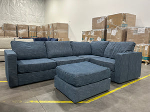 *Perfect Condition* Vintage Blue Rained Chenille LoveSac (5 Seat/7 Side)