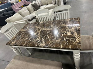 6-Pc Marbled Dining Set w/Bench