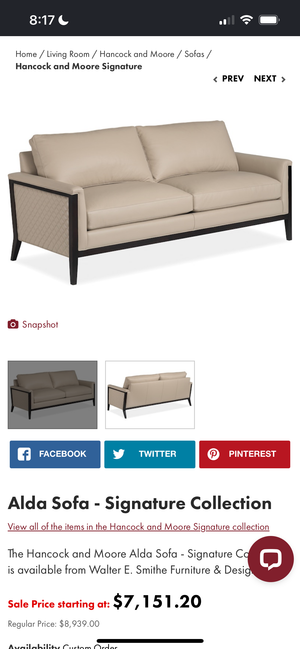 Hancock & Moore 80” Alda Collection Sofa - Custom Upholstery