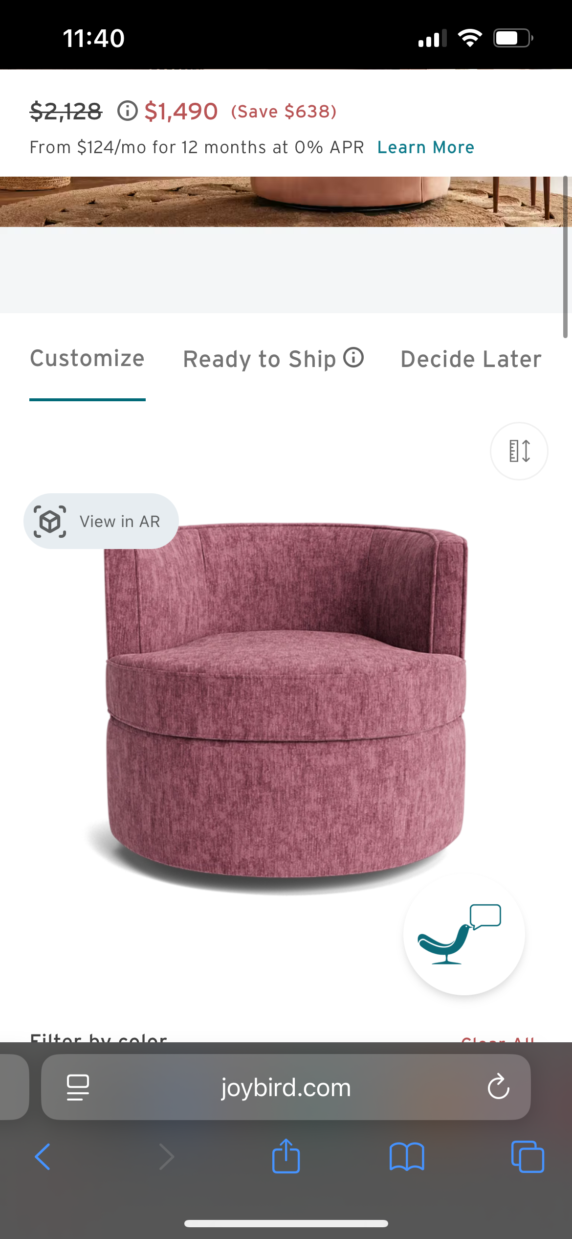 BRAND-NEW Joybird Pink Carly Swivel Chair