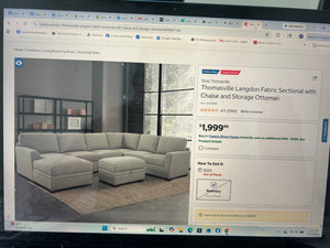 Thomasville Langdon Fabric Sectional w/Chaise & Storage Ottoman