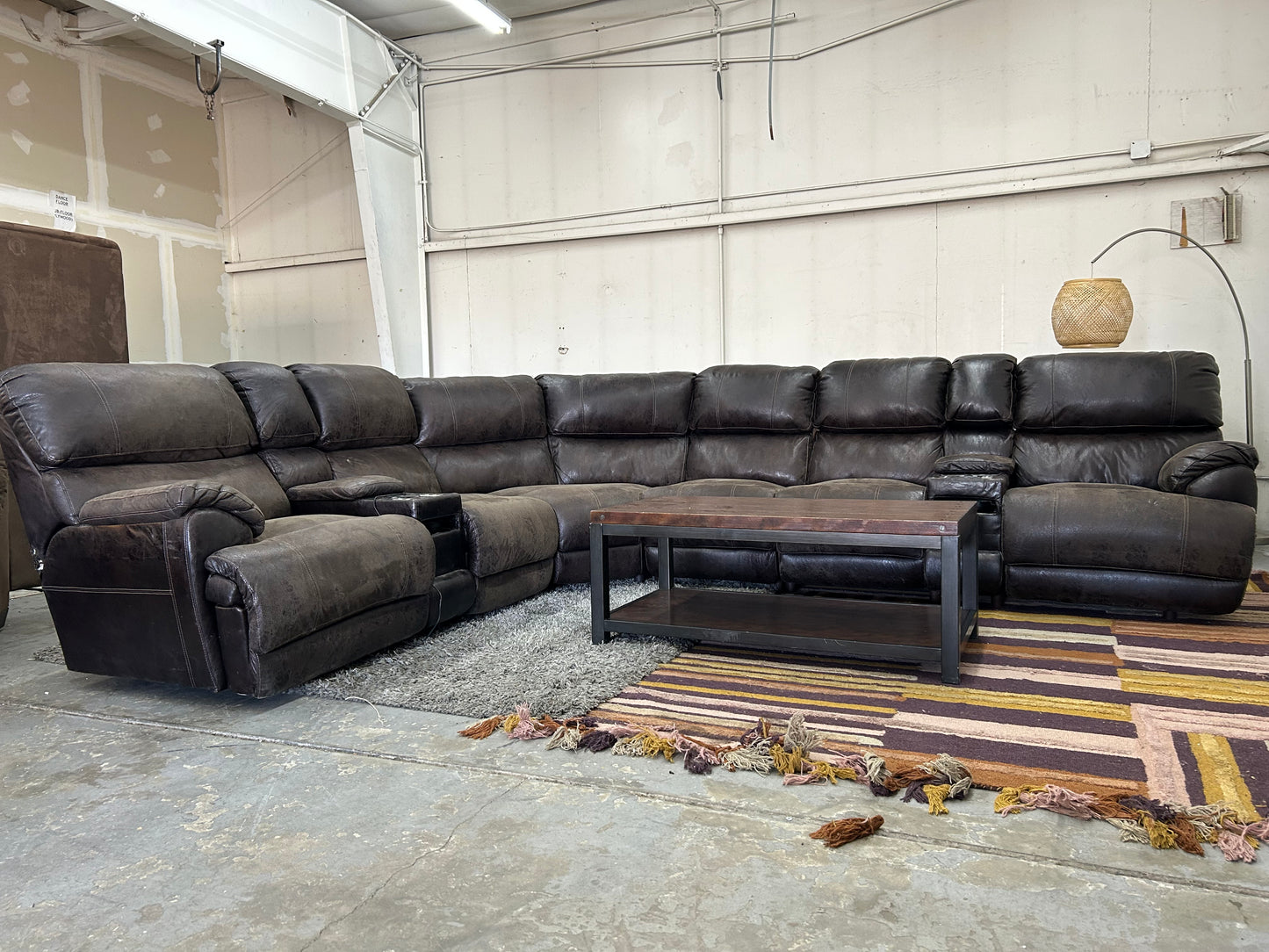 Brown Microsuede Electric Recliner Sectional