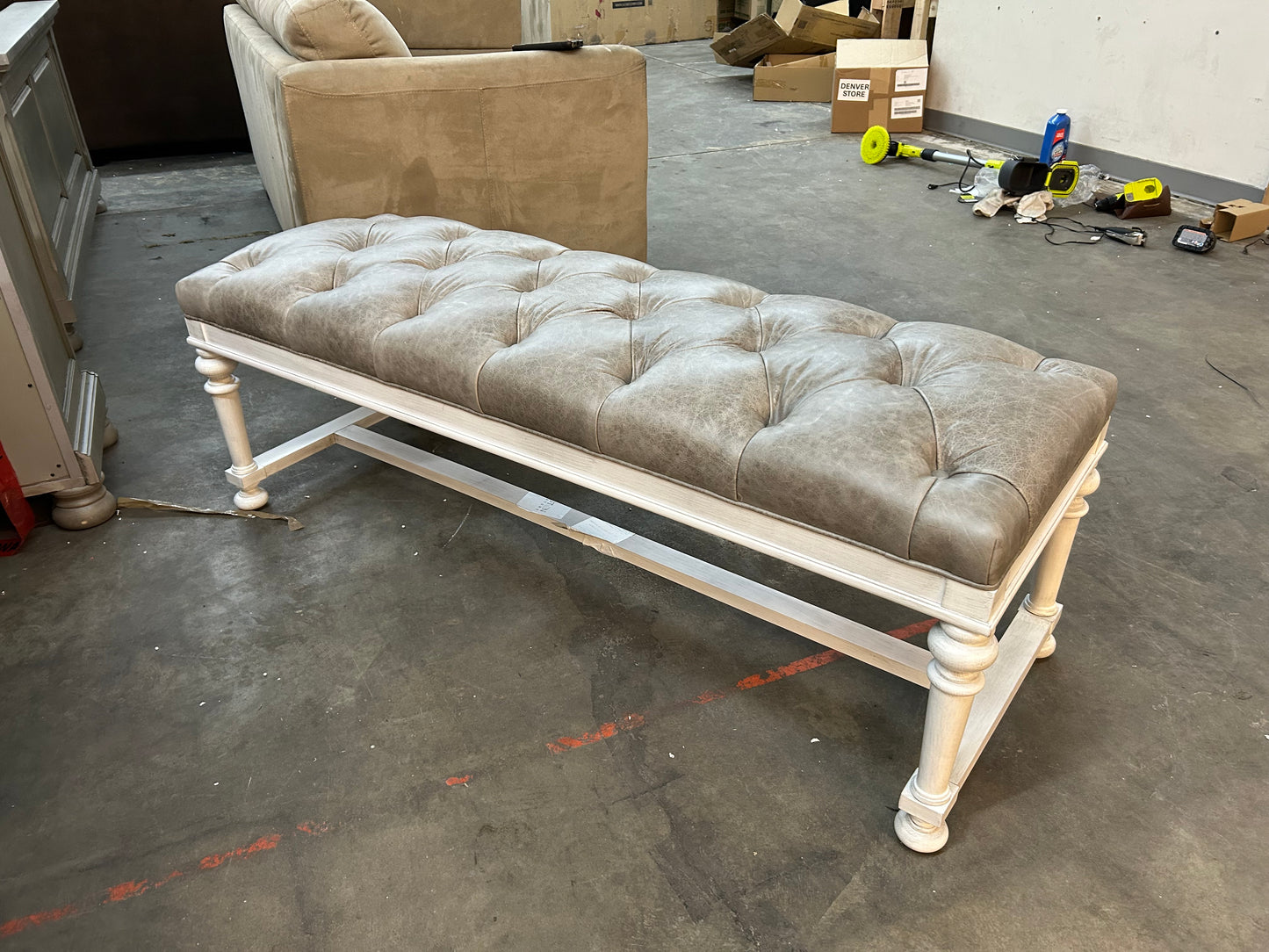 Gray Leather Lexington Bed Bench