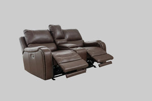 Brown Leather Recliner-Glider Sofa