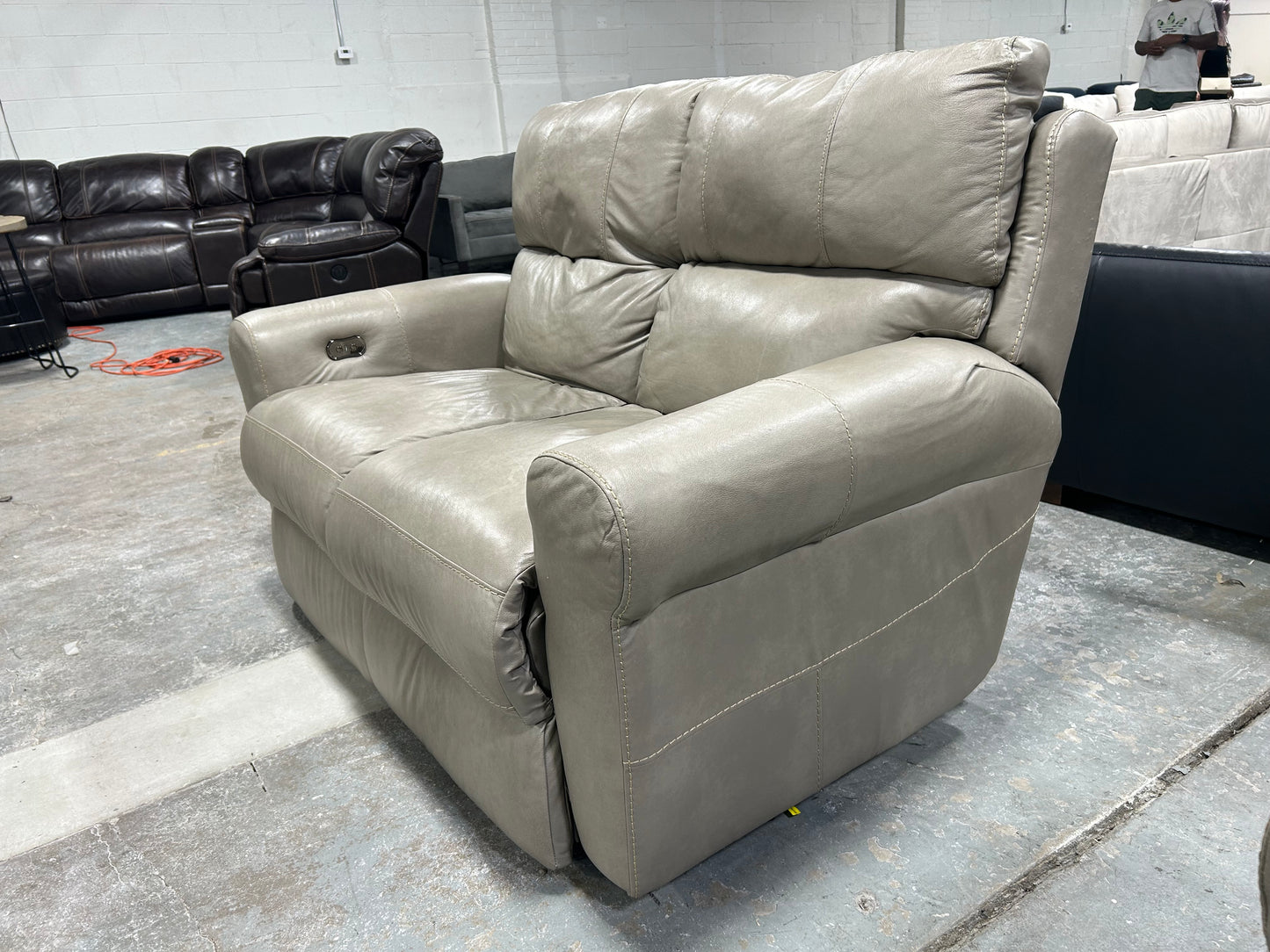 Light Gray Leather Power Recliner Loveseat