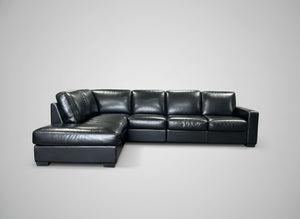 Natuzzi 3-Pc Black Leather Chaise Sectional