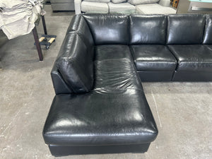 Natuzzi 3-Pc Black Leather Chaise Sectional