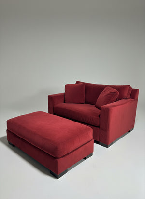 Scandinavian Designs Red Velvet Chair w/Ottoman