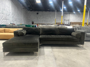 Dark Olive Velvet 2-Pc Chaise Sectional