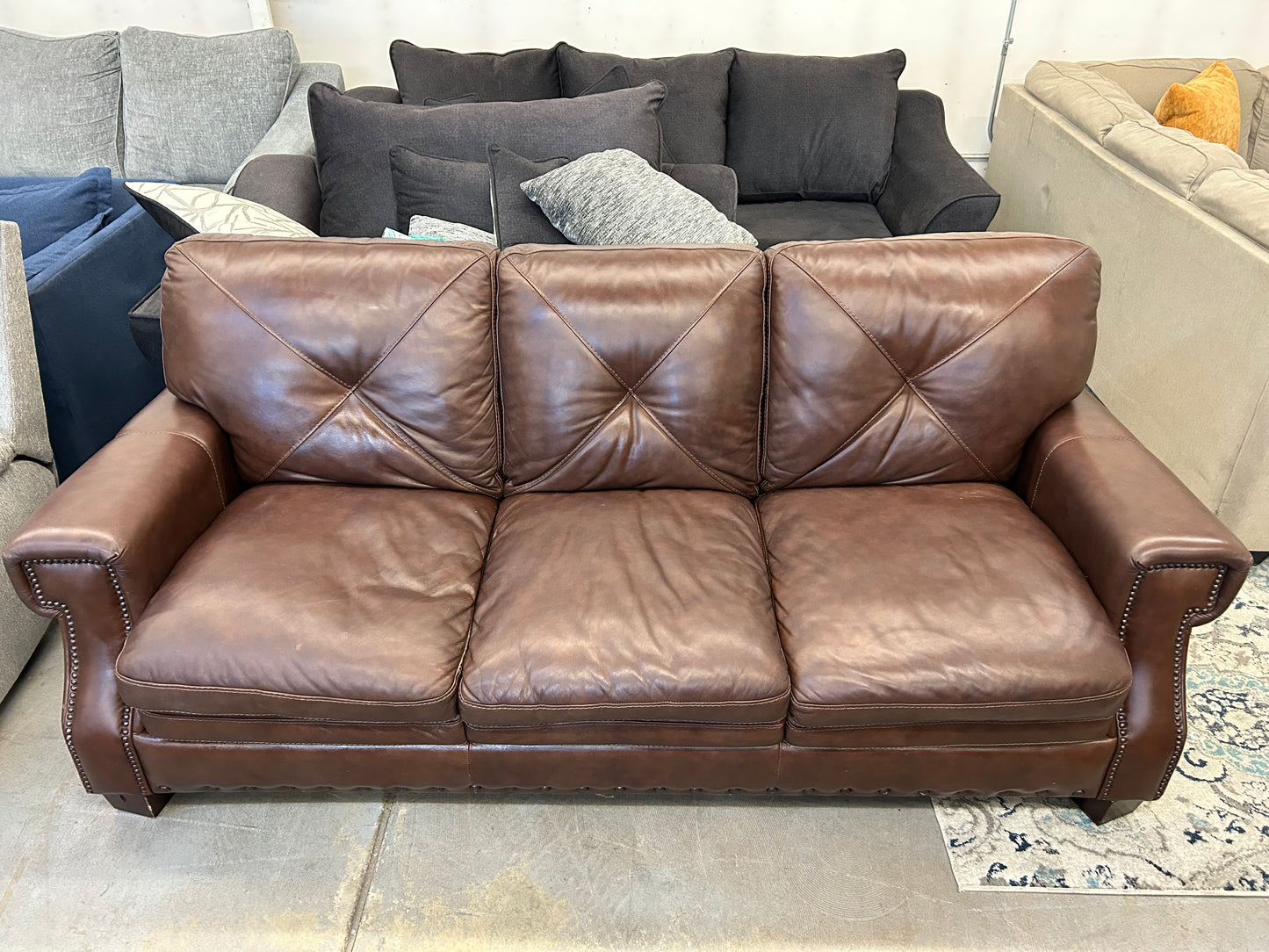 Studded Brown Leather Couch