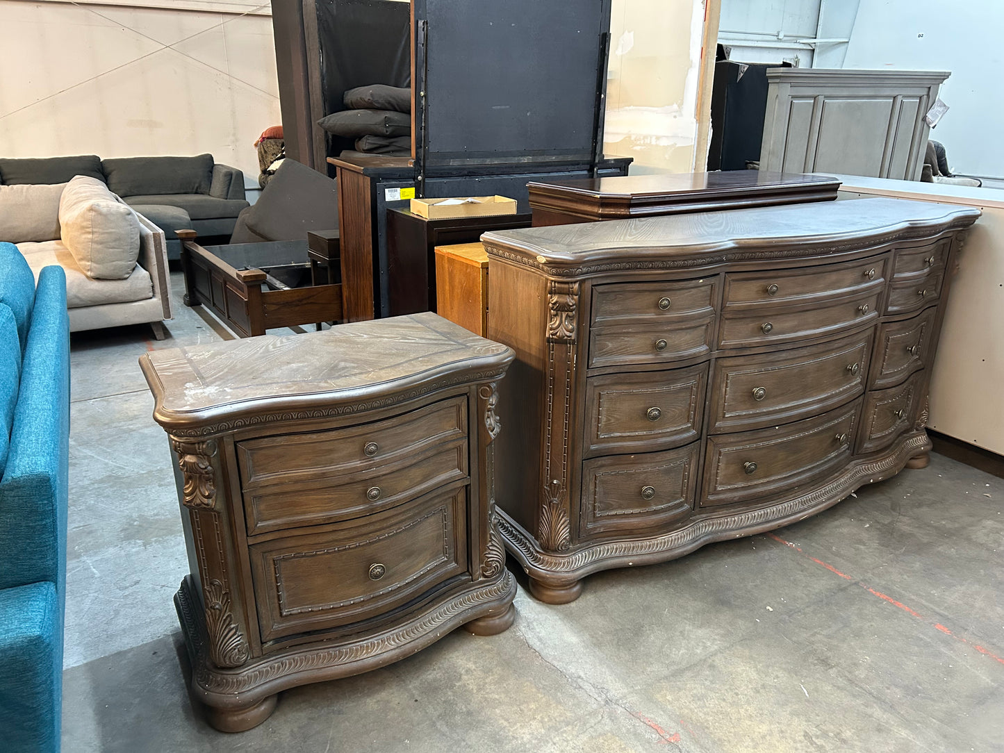 Brown Wooden Dresser And Night Stand Set