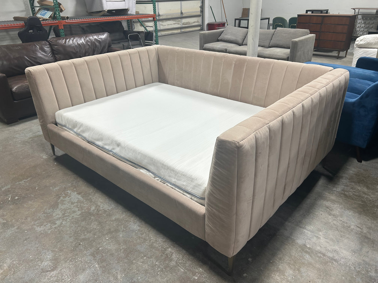 Pottery Barn Peach Velvet Full-Size MCM Daybed