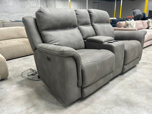 Gray Microsuede Power Recliner Sofa