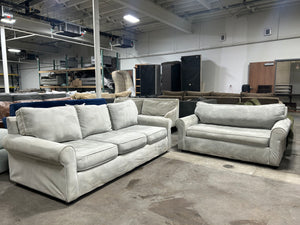 Contemporary Light Gray Velvet Sofa & Oversize Chair Set