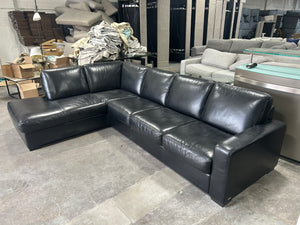 Natuzzi 3-Pc Black Leather Chaise Sectional