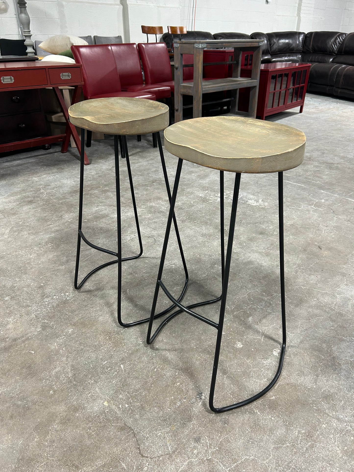 Contemporary Gray Wood & Metal Barstool Set
