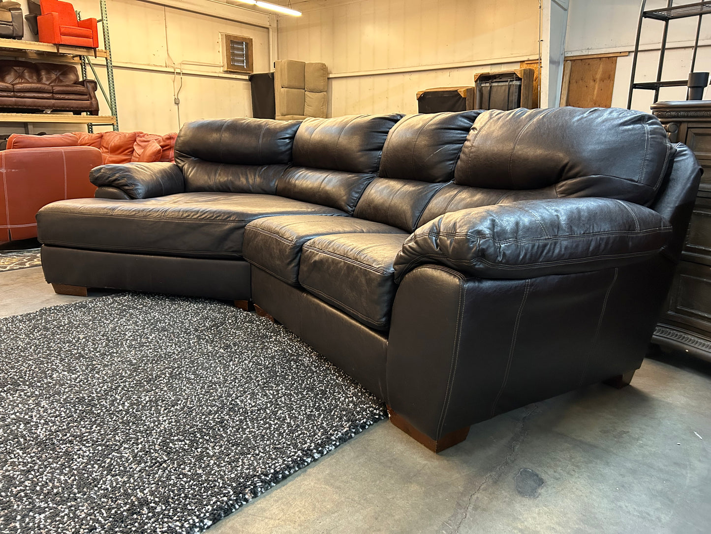 Dark Brown Leather Cuddler Chaise Sectional