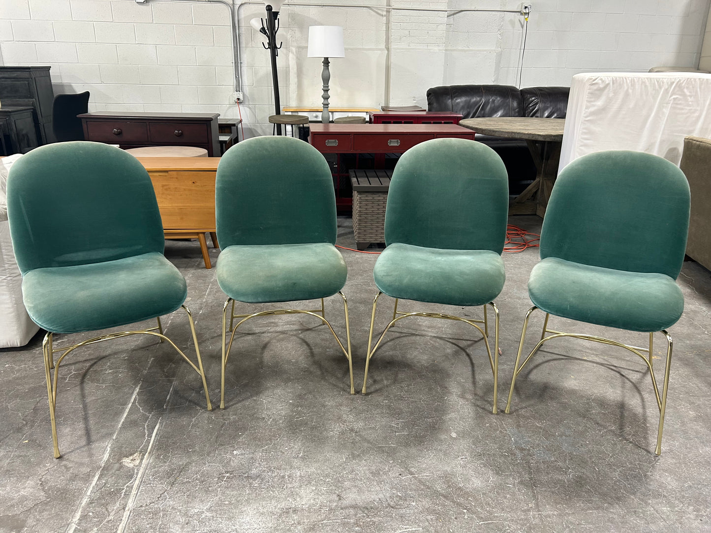 Anthropologie 4-Pc Emerald Green MCM Dining Chair Set