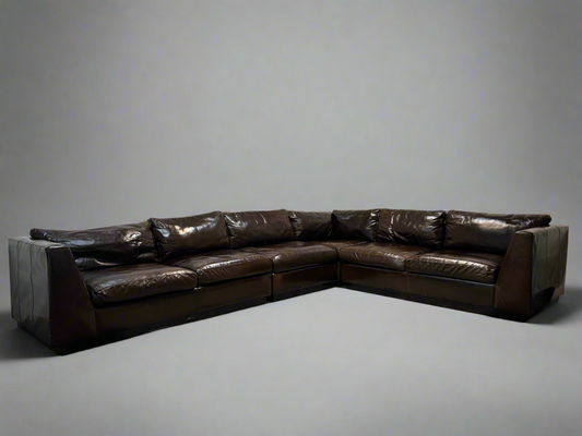 Crate and Barrel Axis II Dark Brown Leather Sectional