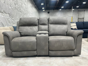 Gray Microsuede Power Recliner Sofa