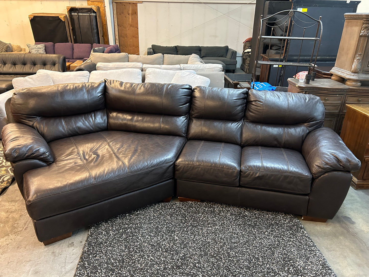 Dark Brown Leather Cuddler Chaise Sectional