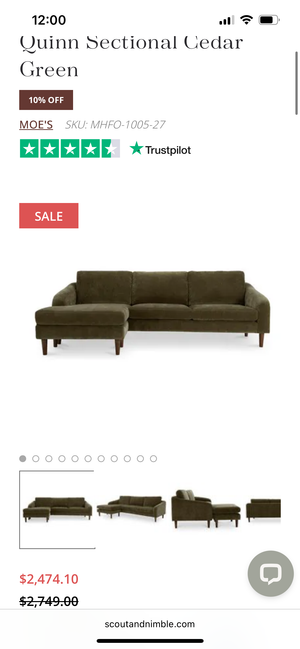 *Brand-New* Moe’s Home Quinn Cedar Green Sectional