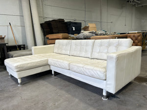 White Leather MCM Chaise Sectional