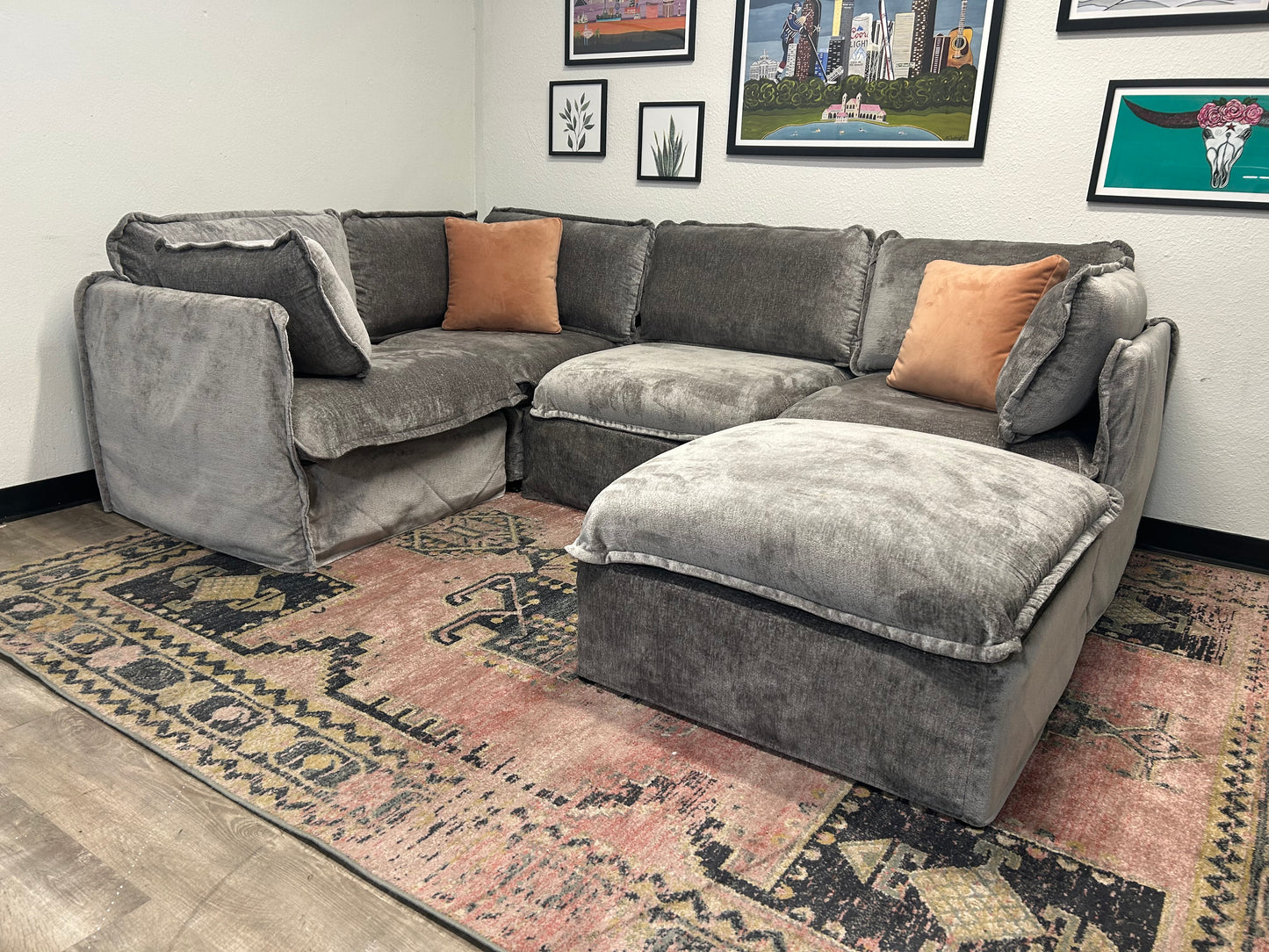 Anabei Modular Gray Velvet Cloud Sectional