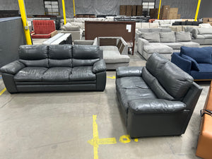 Dark Gray Leather Sofa & Loveseat Set