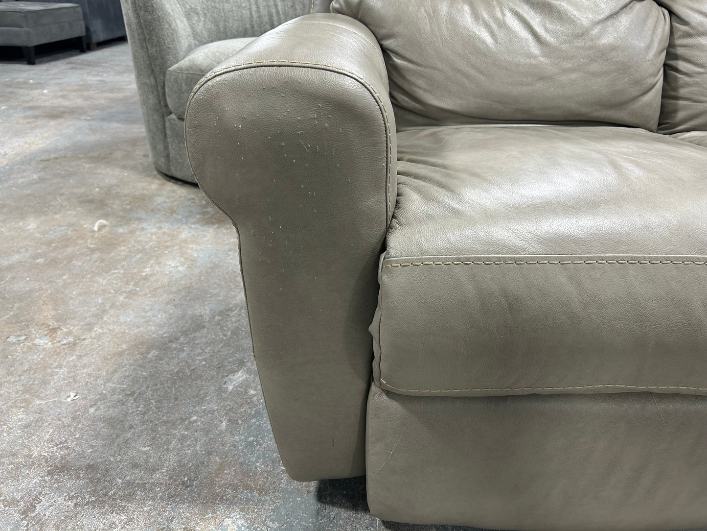 Light Gray Leather Power Recliner Loveseat