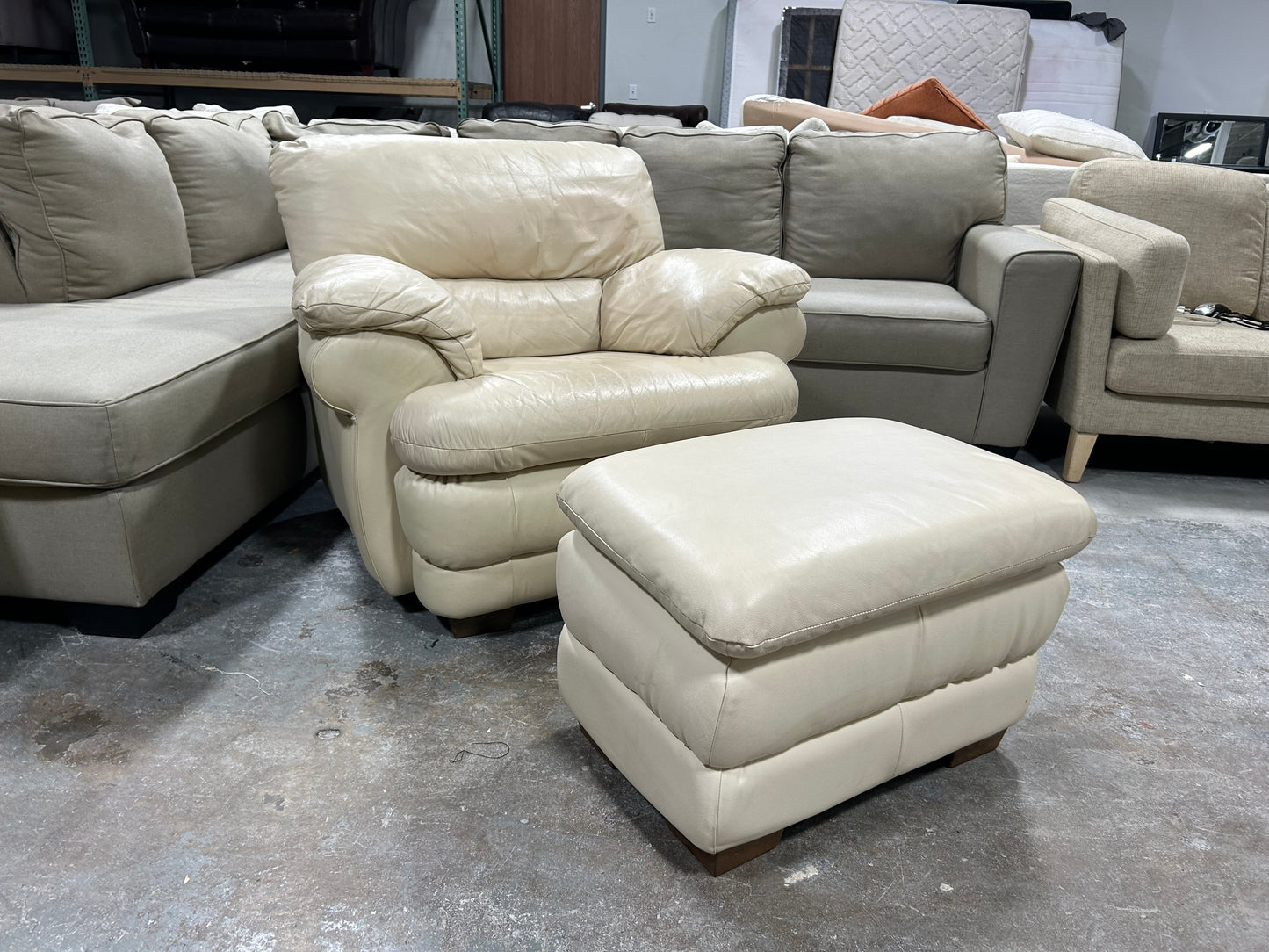 White Leather Accent Chair With Ottoman