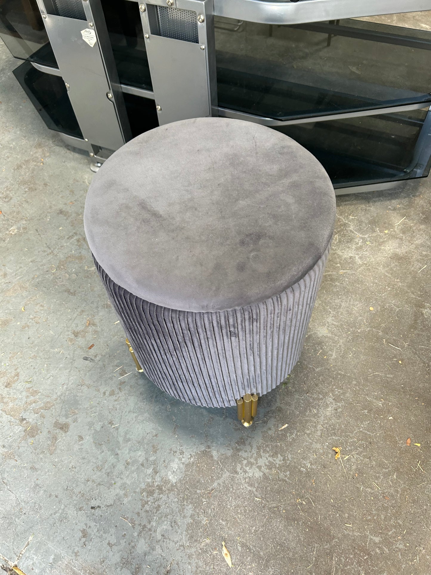 Gray Velvet MCM Storage Footstool