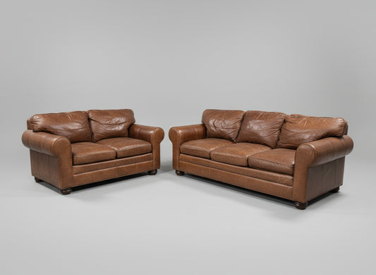 Cibola Brown Leather Club Sofa & Loveseat 2-Pc Set