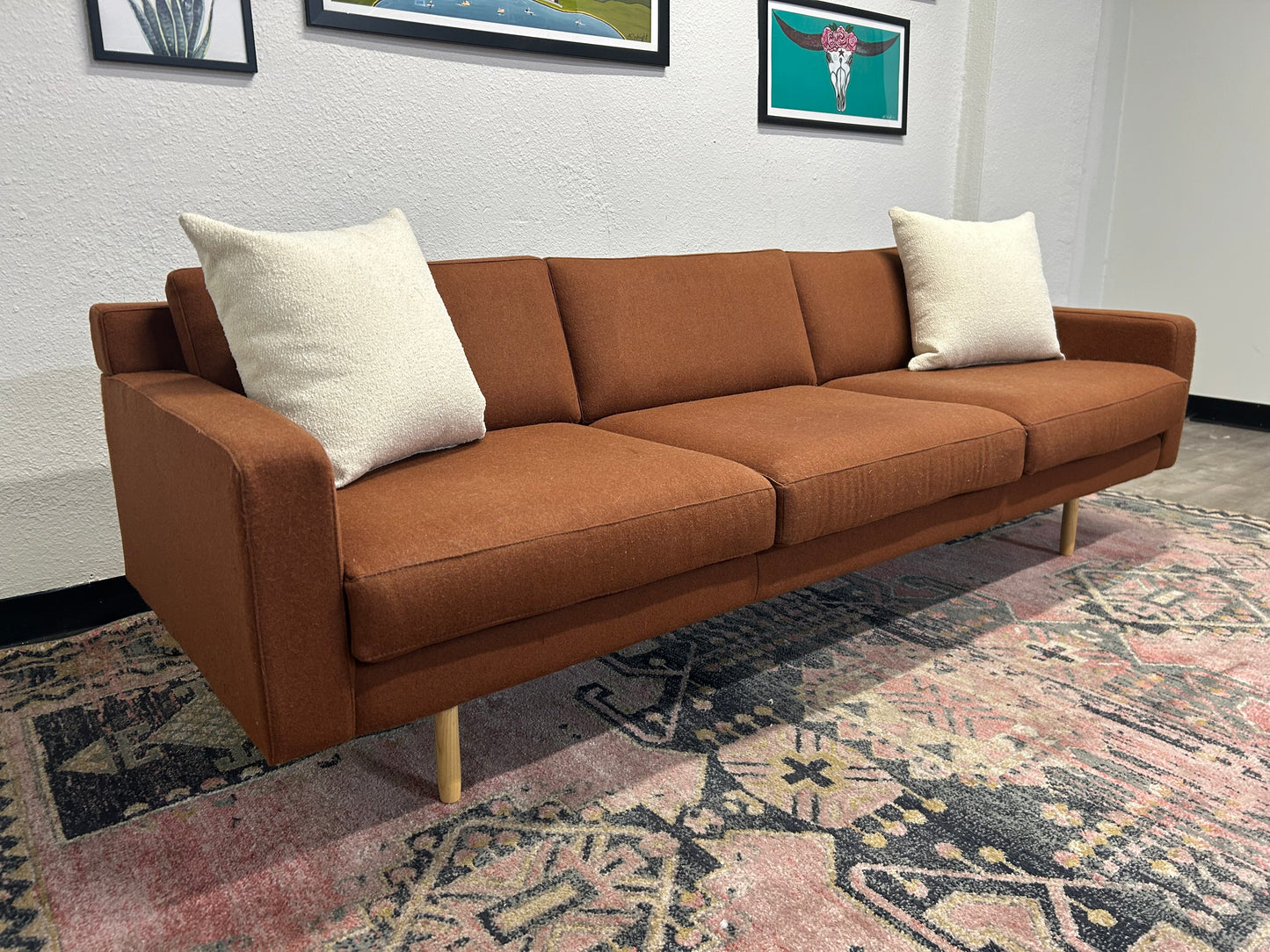 OFS Burnt Orange 100% Wool MCM Sofa