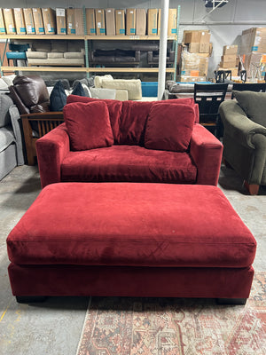 Scandinavian Designs Red Velvet Chair w/Ottoman