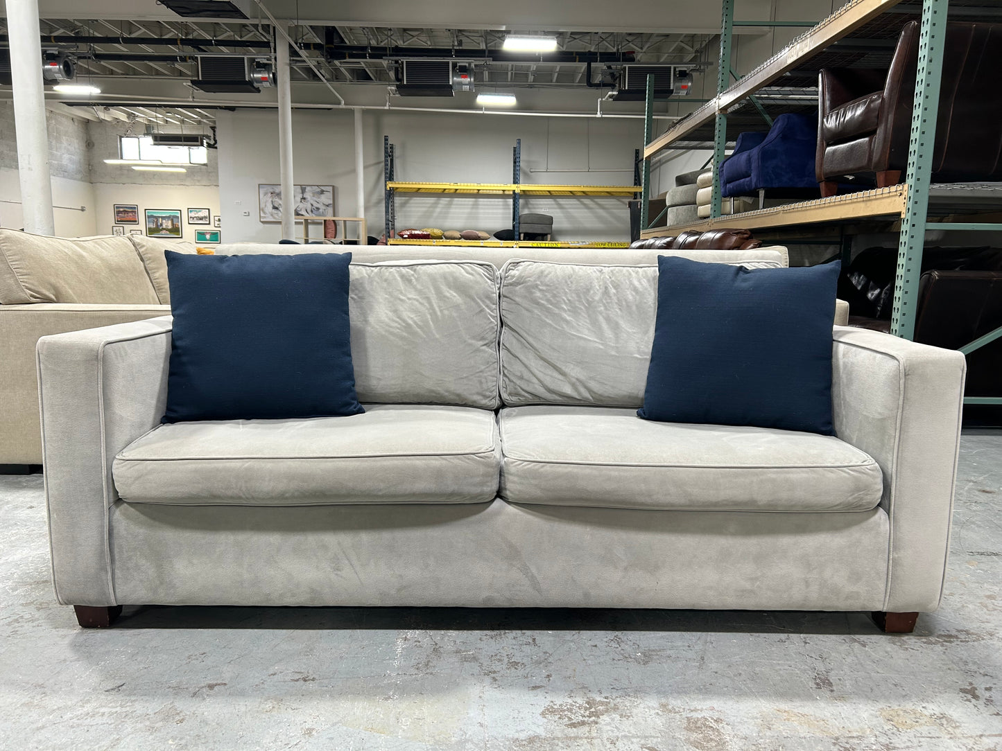 West Elm Sky Grey Velvet 76” Henry Sofa