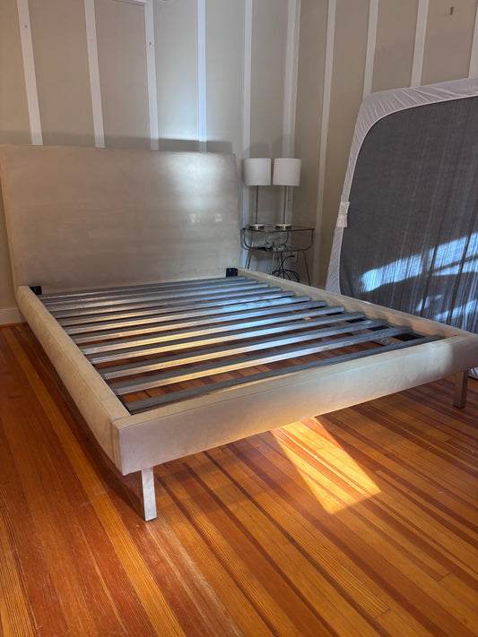 Room & Board Beige Velvet Queen Bed Frame