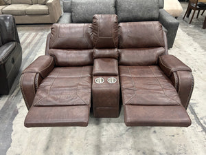 Brown Leather Recliner-Glider Sofa