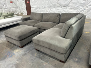 2-Pc Contemporary Gray Chaise Sectional w/Ottoman