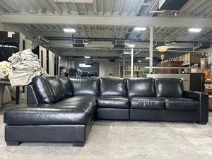 Natuzzi 3-Pc Black Leather Chaise Sectional