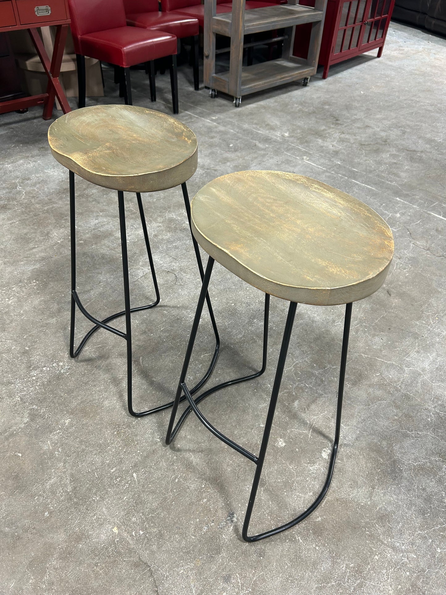 Contemporary Gray Wood & Metal Barstool Set