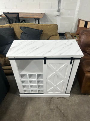 White Farmhouse Wine Rack w/Marbled Top