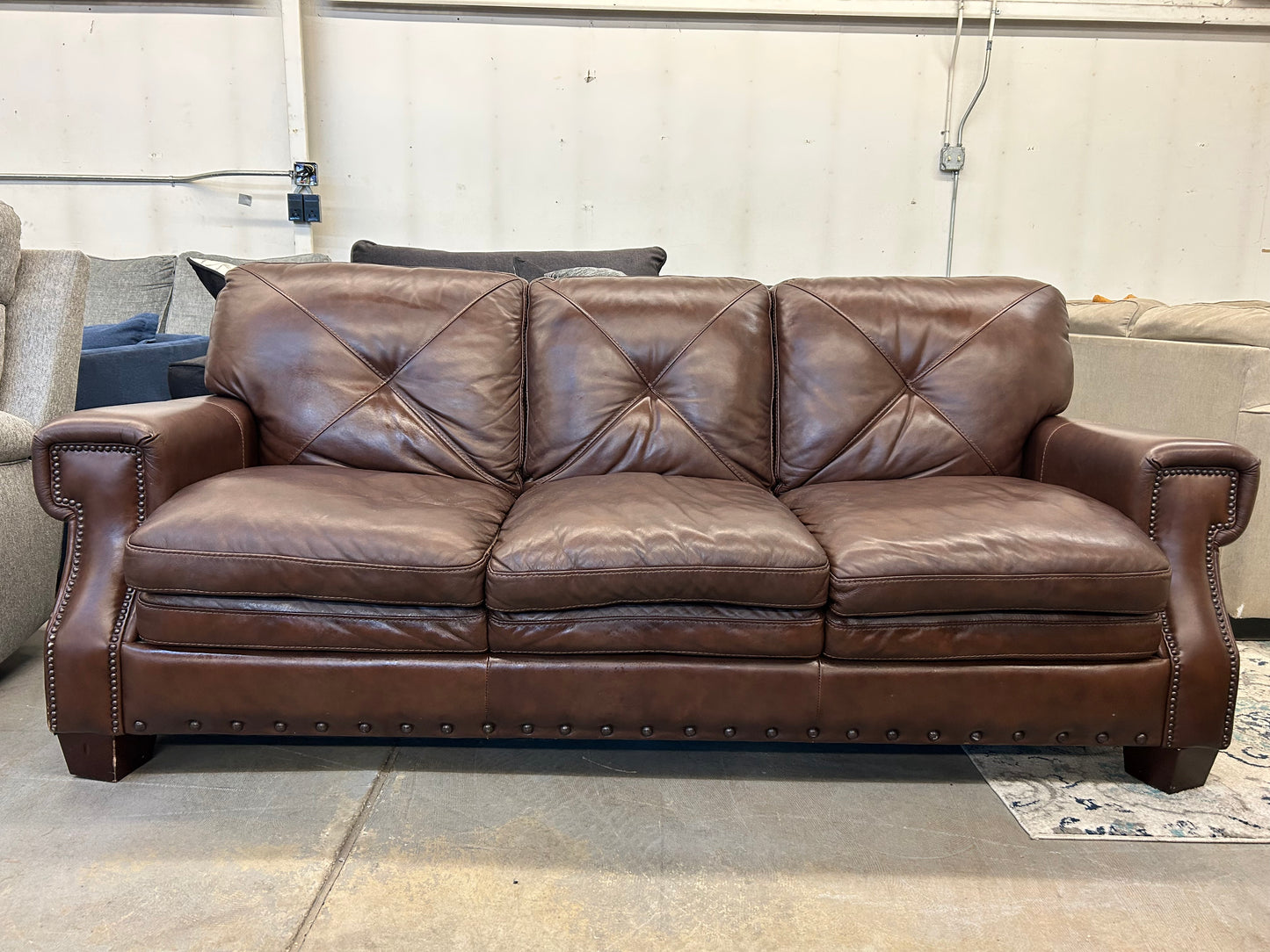 Studded Brown Leather Couch