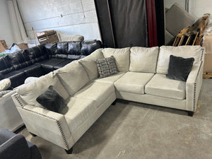Studded Light Gray L-Shaped Sectional